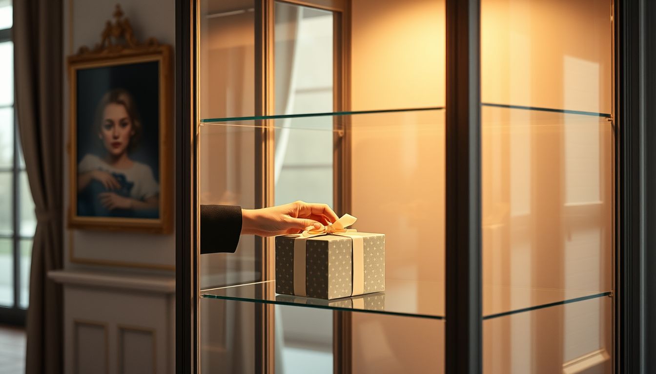 A vitrin ajándéka rejtett vágyakat és meglepetéseket jelképez.