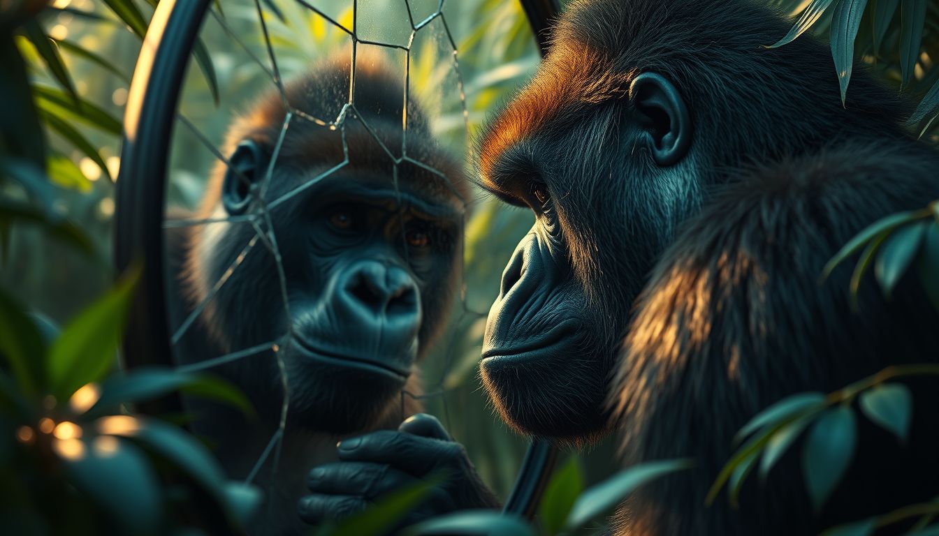 A 27. Gorilla a tükörben önismeret és belső erő jelképe.