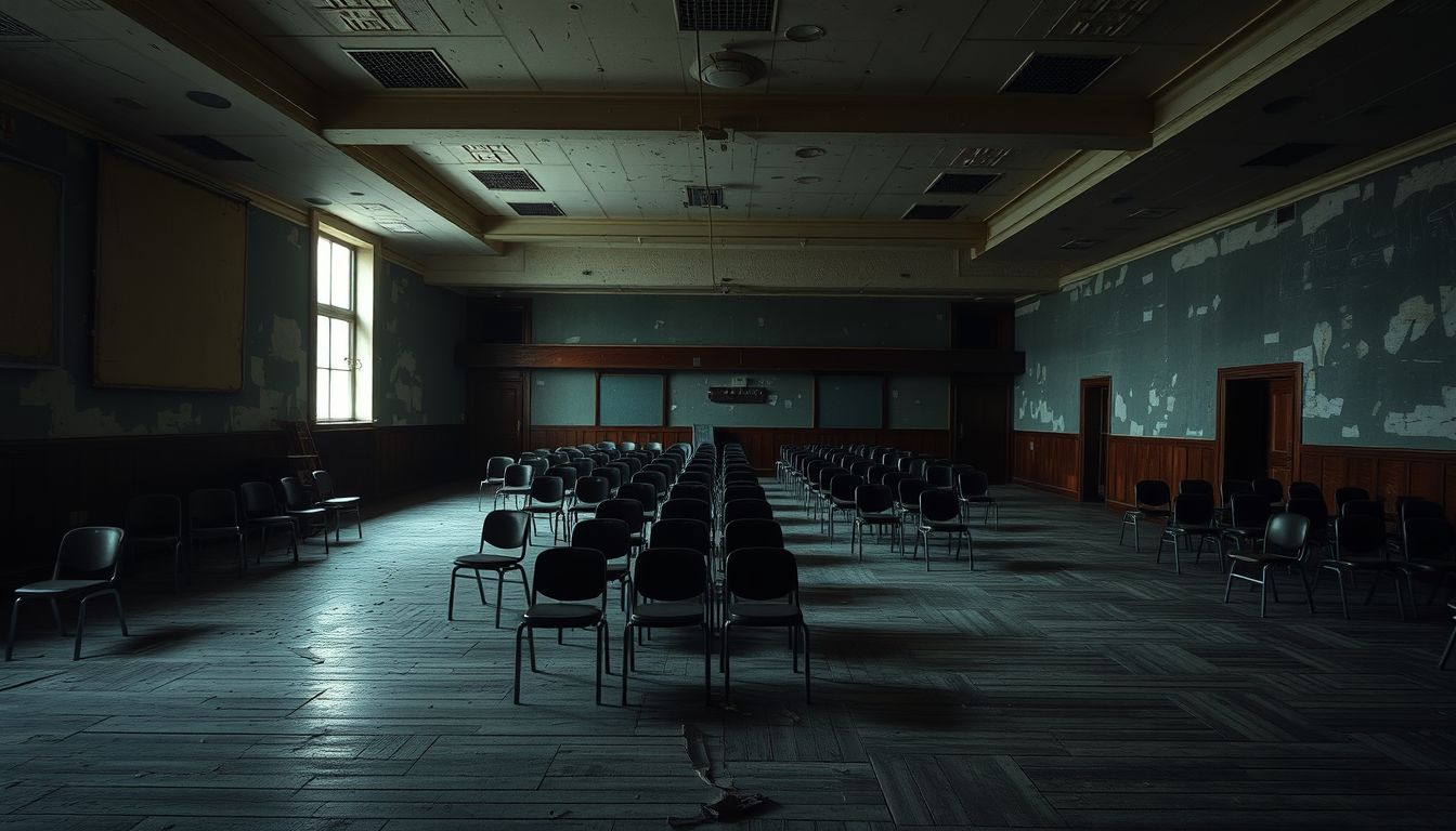 Az elhagyatott aula az elmúlt emlékek szimbóluma lehet.