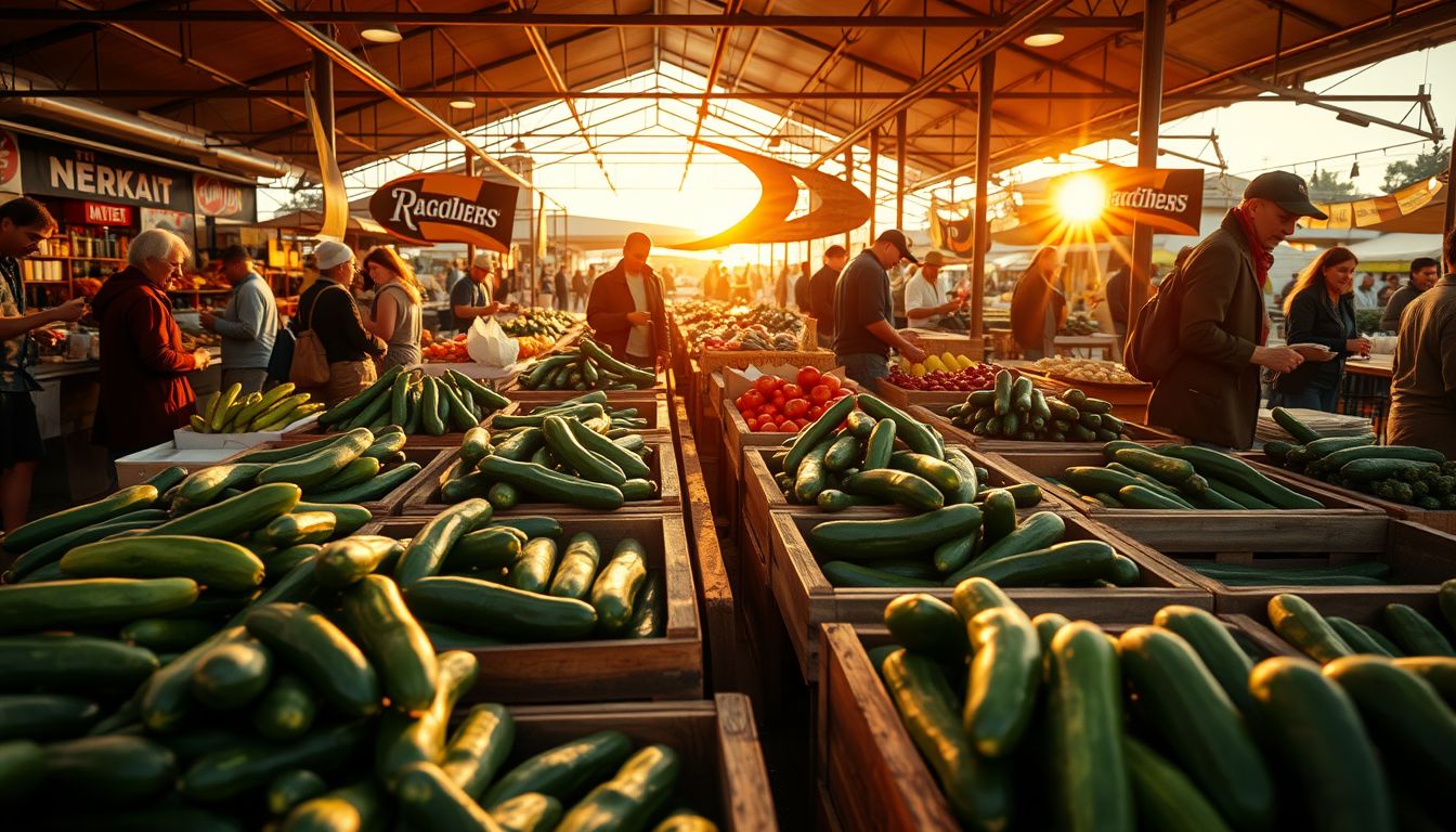 Az uborka a piacon az élet bőséges választékát jelzi.