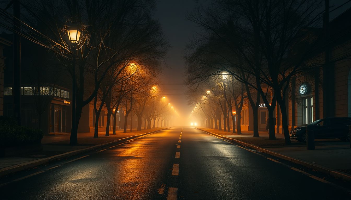 A kivilágított utca álmában biztonság és tiszta gondolatok jelennek meg.