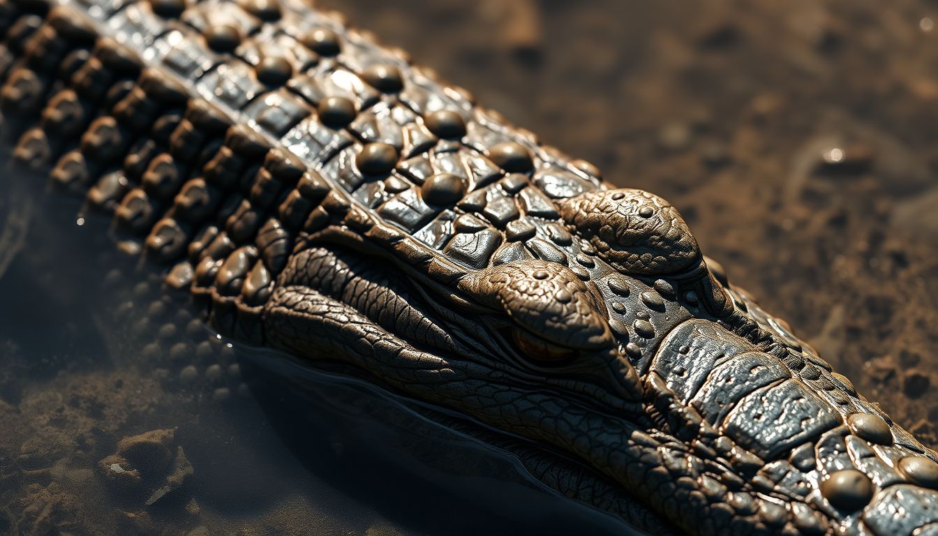 A krokodil bőre természetes páncélként védi a ragadozókat.