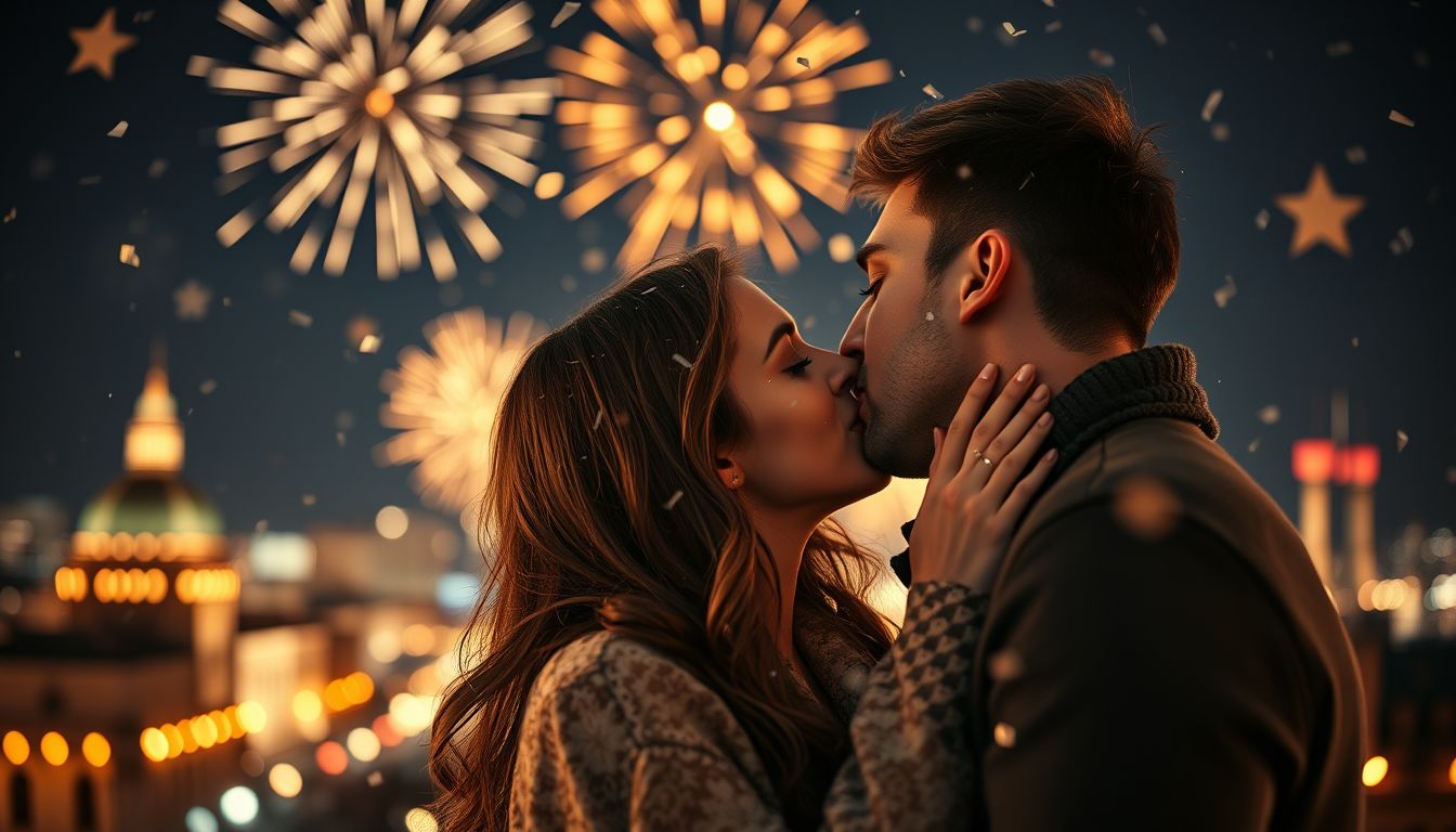 Szilveszteri csók álomban új kezdetek és vágyak jelképe.