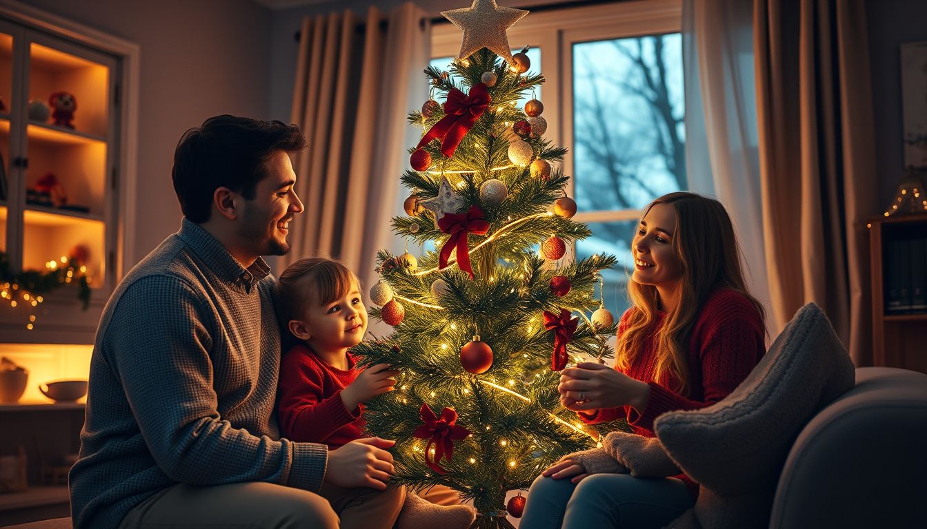 A karácsonyi díszlet álmok a családi összetartozást jelzik.