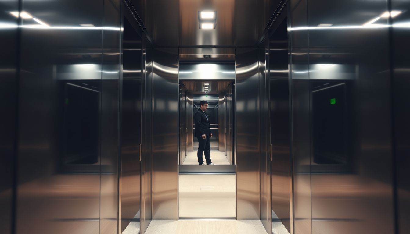 A liftben lévő tükör az önreflexió és önkép szimbóluma.
