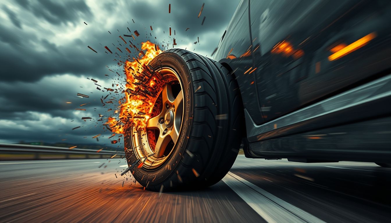 Az abroncs felrobbanása az élet váratlan válságát jelzi.