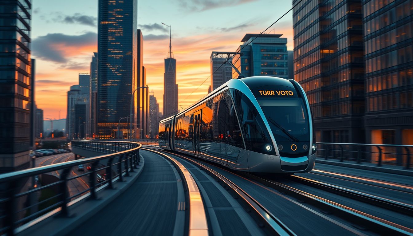A futurisztikus villamos a technológiai fejlődés és remény szimbóluma.