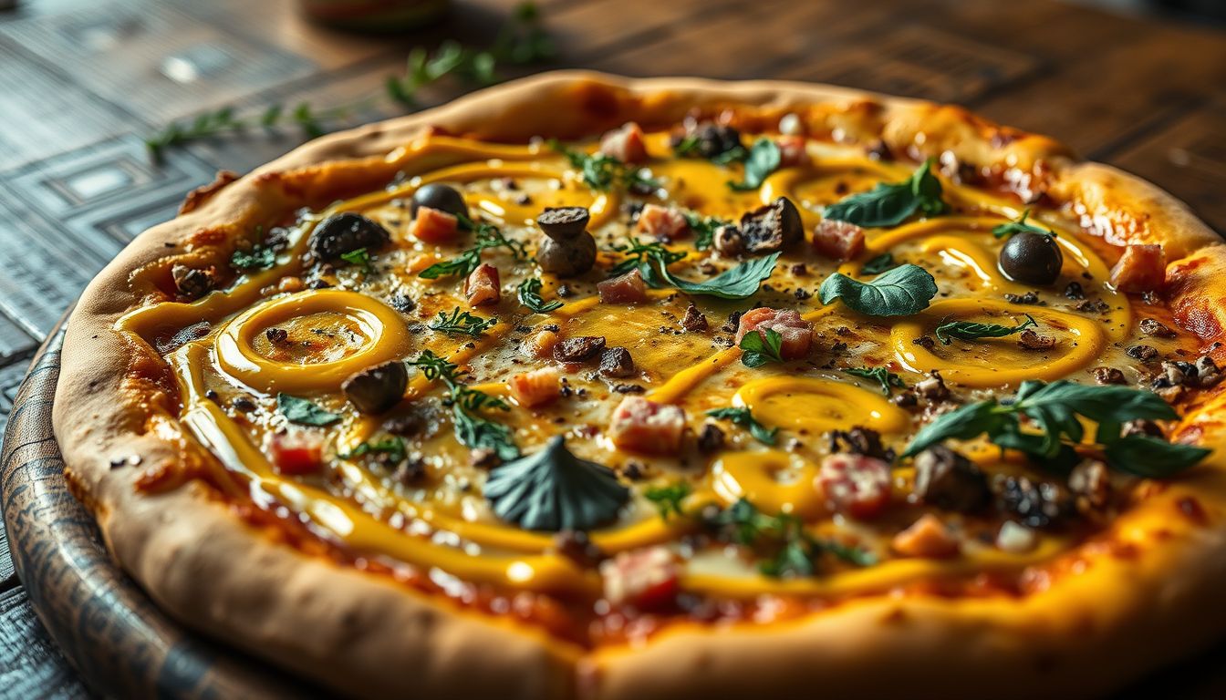 A mustáros pizza álom az egyedi kreatív ötletek jele.