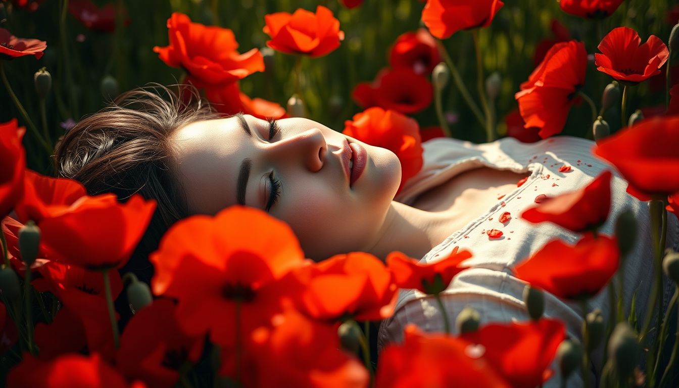A pipacsmezőben elesni az ártatlanság elvesztését jelzi.