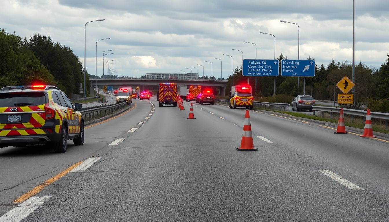 Útlezárás baleset miatt a váratlan akadályok szimbóluma.