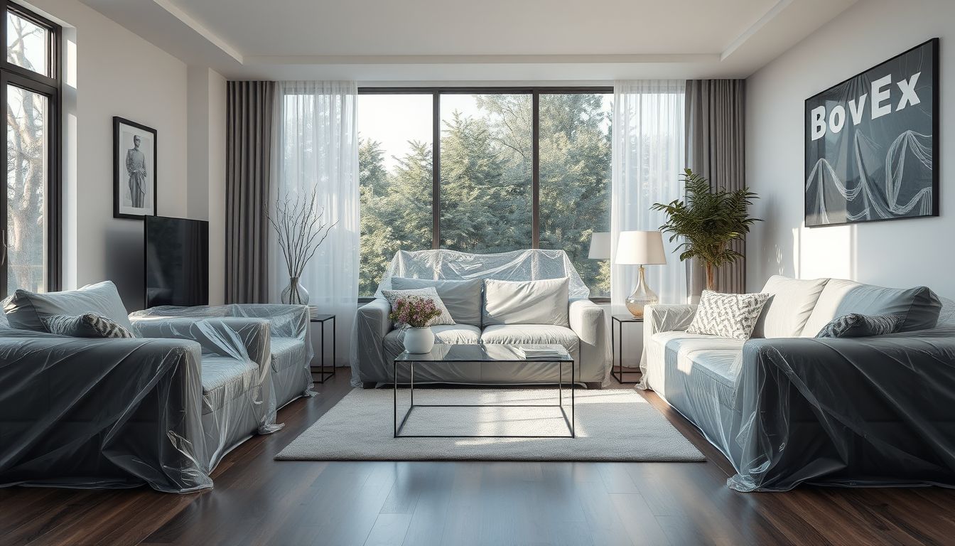 A fóliával bevont bútor álmok rejtett védelmet jelképeznek.