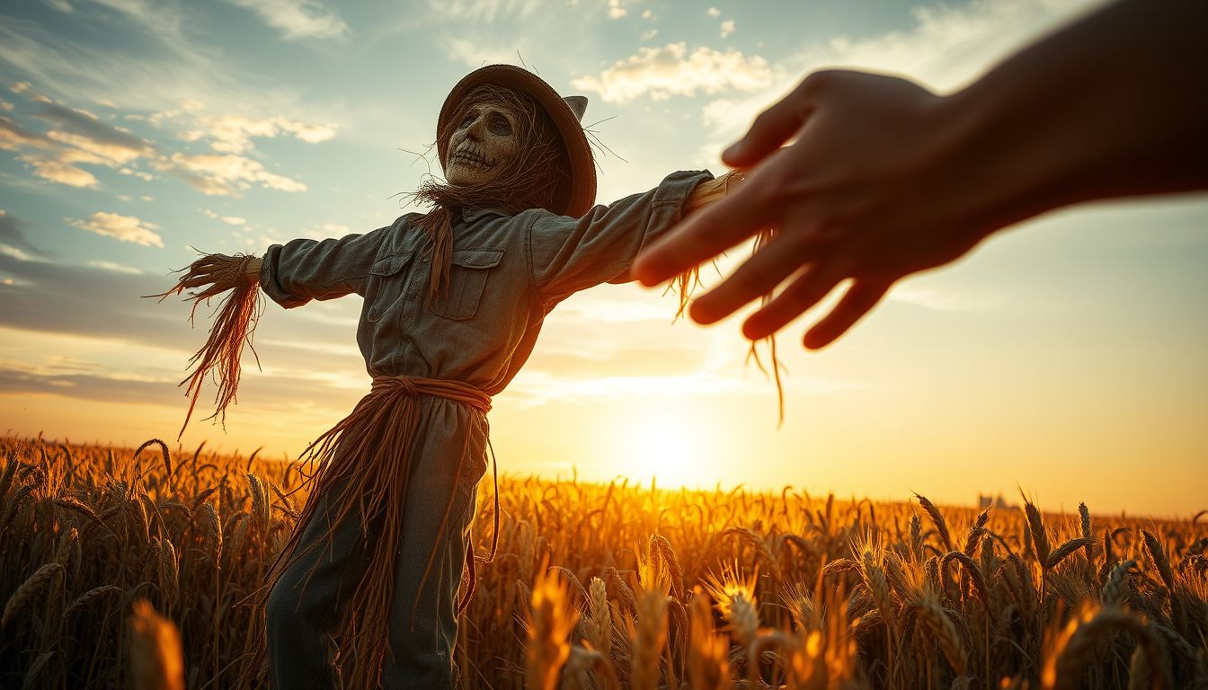 A lerombolt madárijesztő az elengedés és újjászületés szimbóluma.