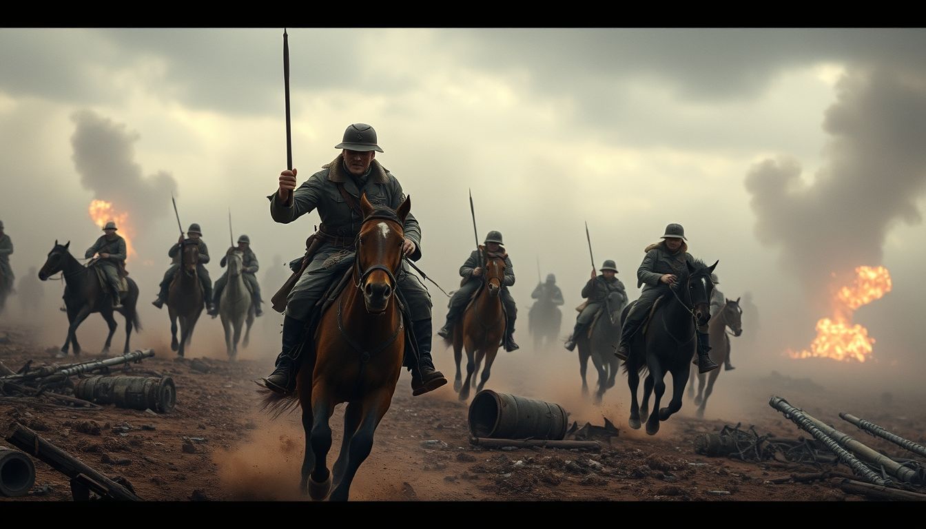 A csatatéri katona hajtóként az elszántságot szimbolizálja.