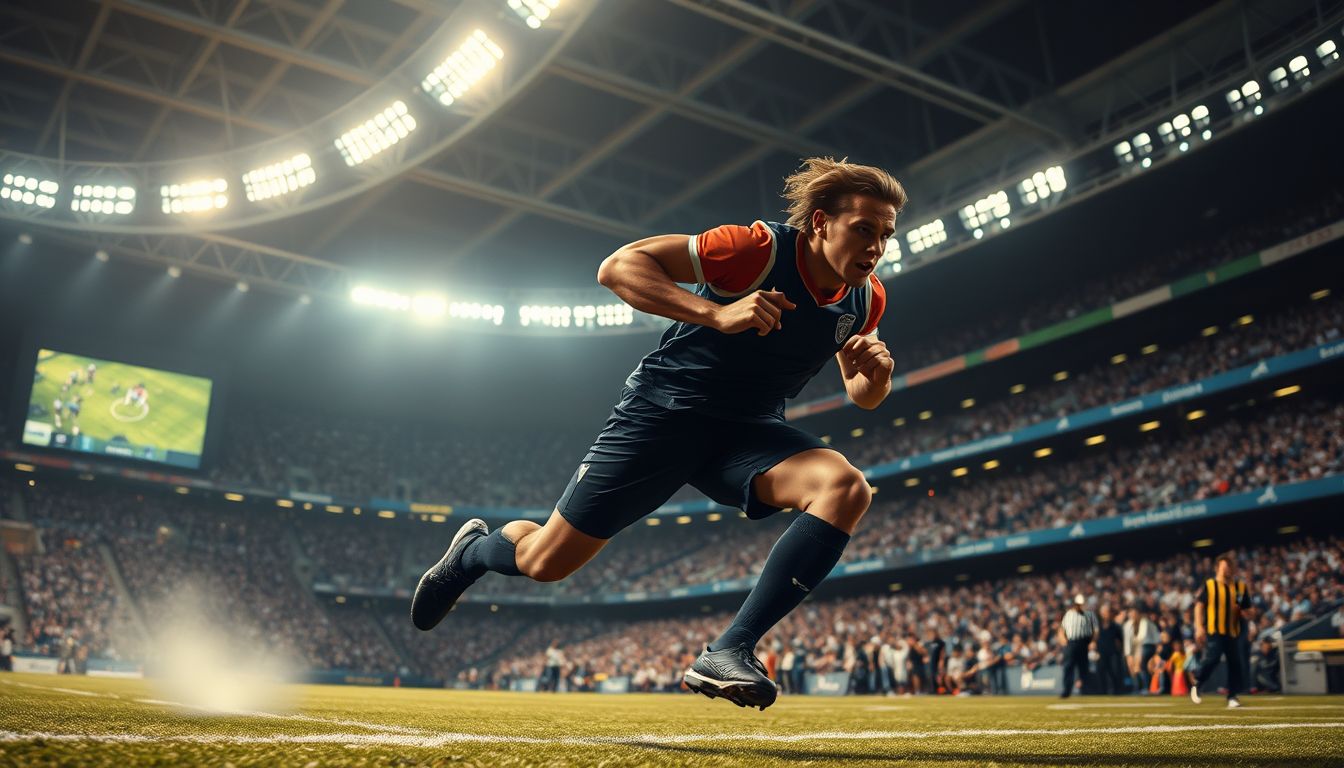 Egy sportoló vezeti lépteinket a stadion izgalmas hangulatában.