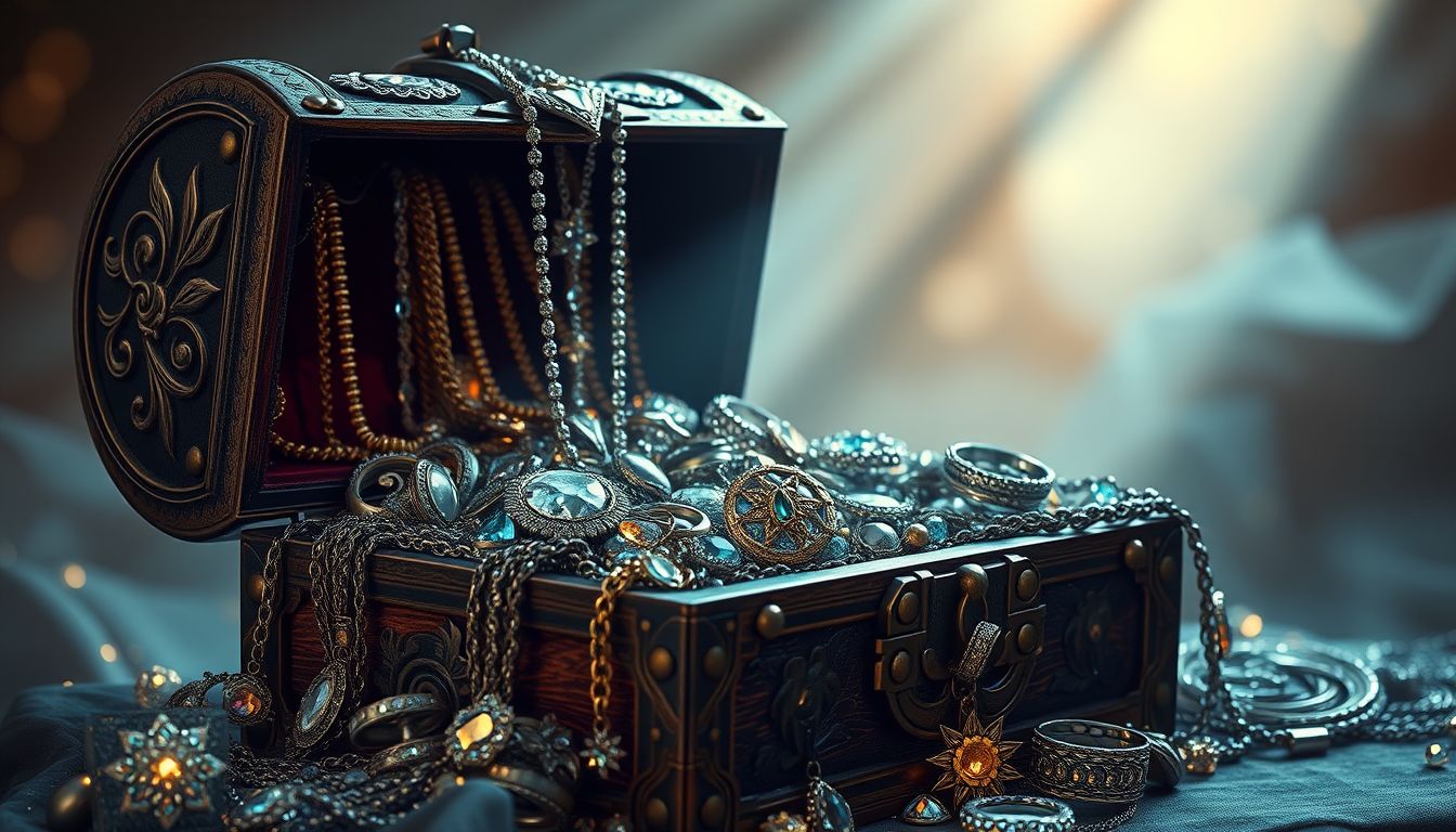 A tele kincsesláda ékszerekkel gazdagságot és belső értékeket jelképez.