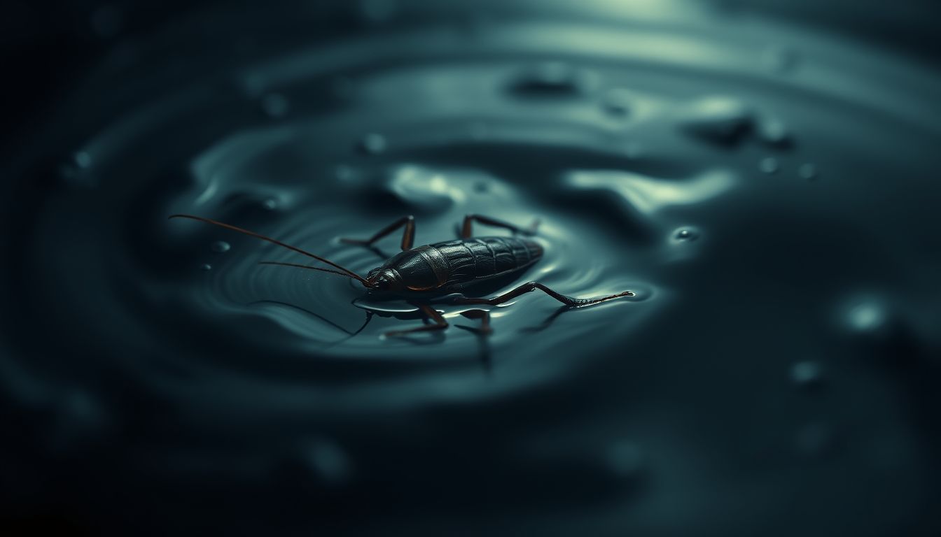 A vízben úszó svábbogár elfojtott érzelmekkel teli lelket jelképez.