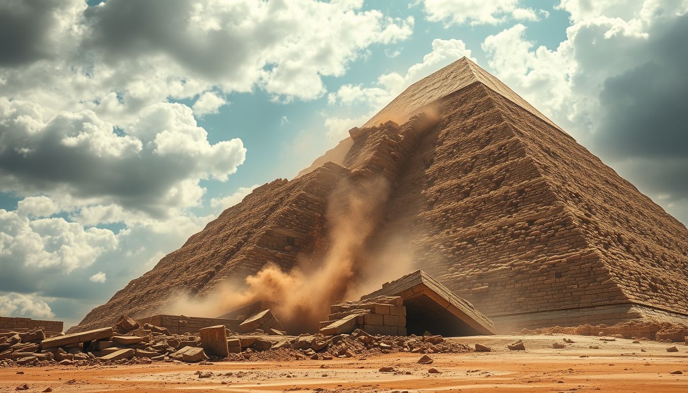 Az omló piramis az élet bizonytalanságát és veszteséget jelzi.