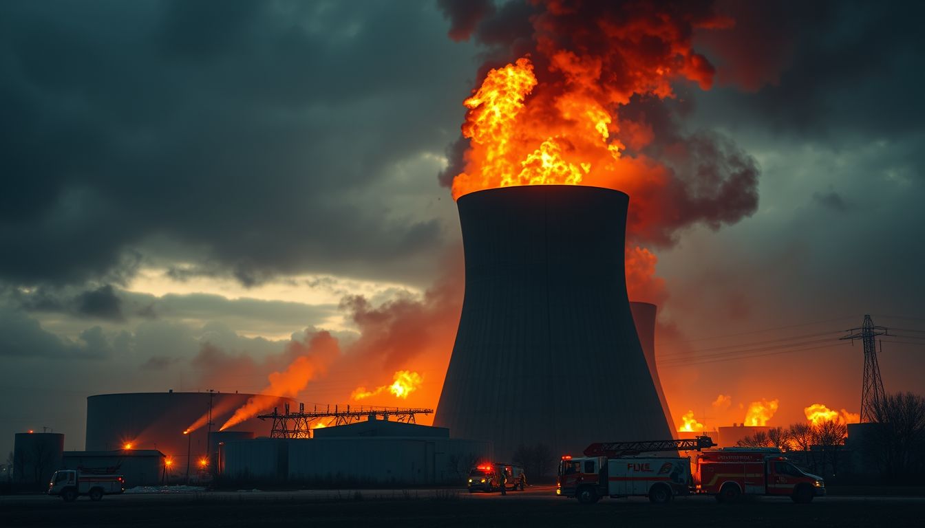 Az atomerőmű tűz álmában veszély és belső feszültség jele.