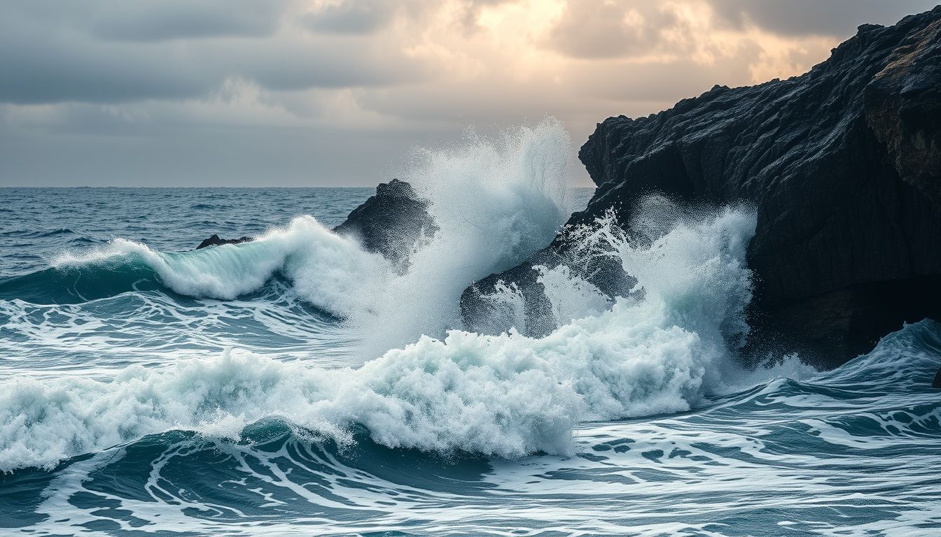 A sziklán tört hullámok az élet kihívásait szimbolizálják.