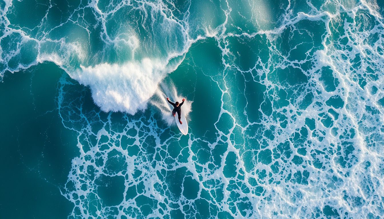 A szörfös alatti hullámok az élet hullámzását jelképezik.