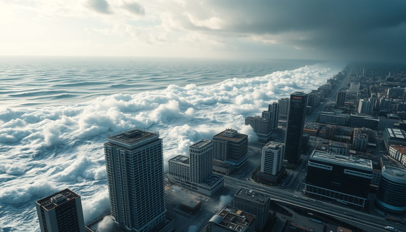 A várost elöntő hullám az érzelmi túlterheltséget jelképezi.