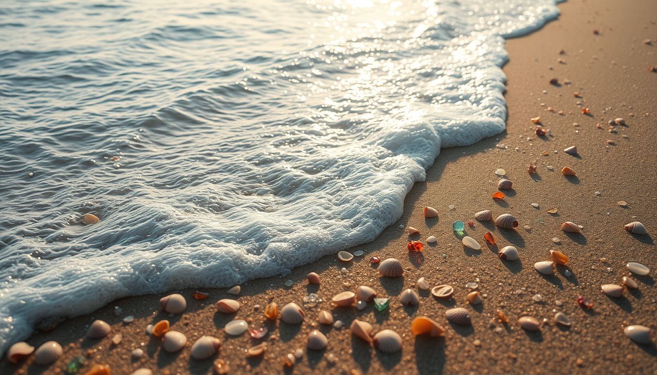 A hullámok kincseket hoznak, új lehetőségeket jelképezve.