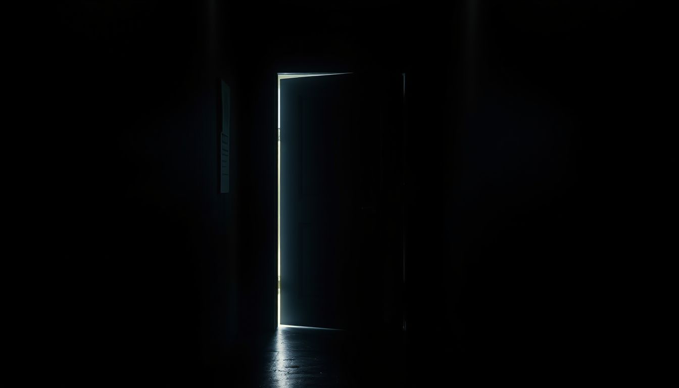 A sötét kijárat az ismeretlen félelmeit szimbolizálja.
