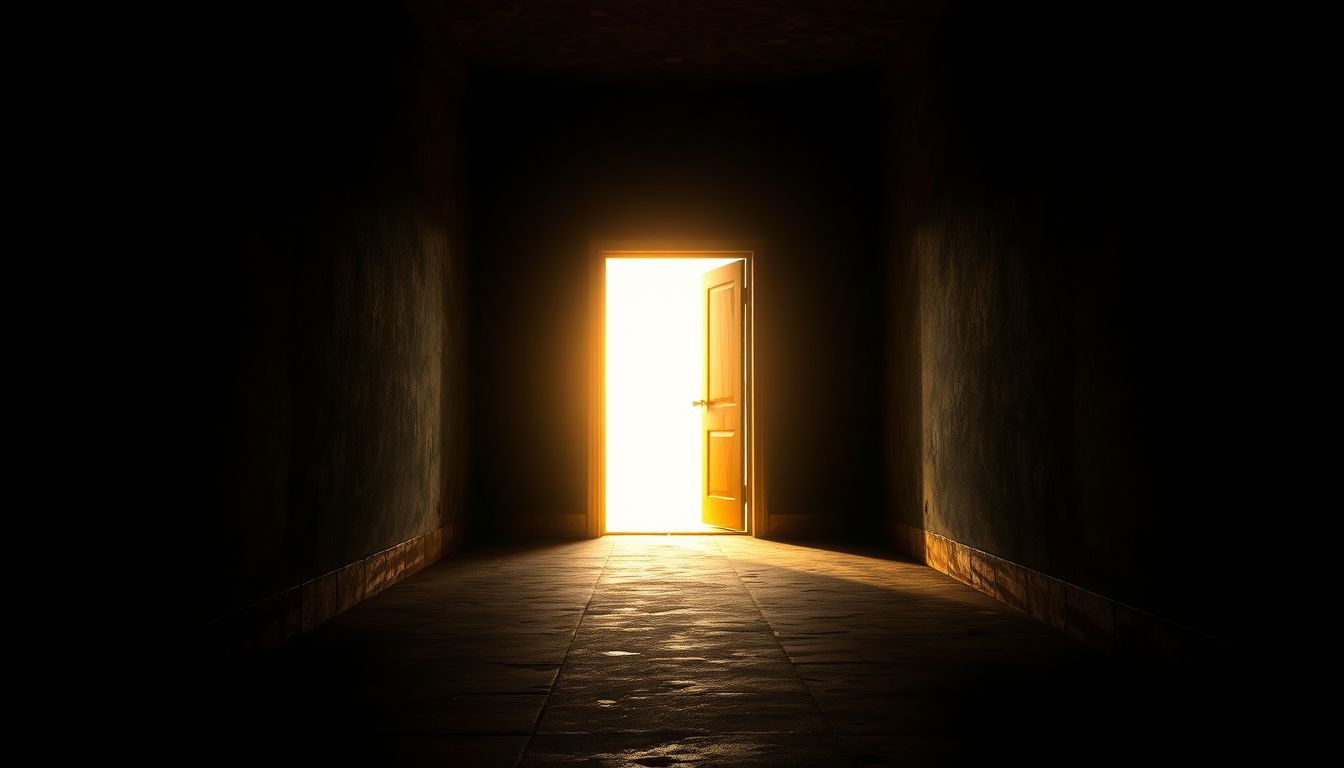 A kijárat megtalálása a megoldás és belső szabadság jelképe.