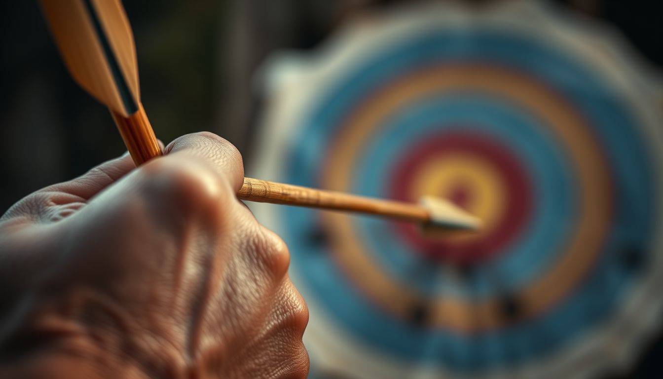 A kézben tartott nyílvessző az irányított cselekvés szimbóluma.