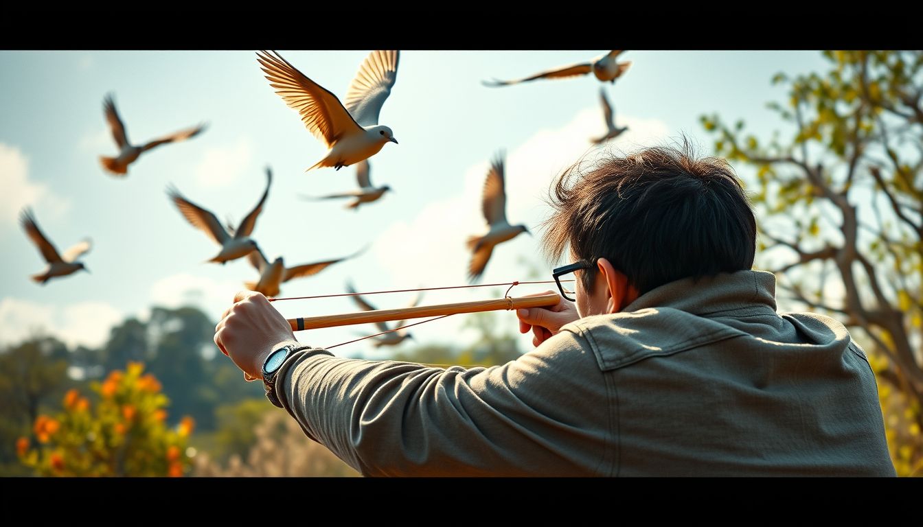 A parittyával madarakat lőni szabadság és hatékonyság jelképe.