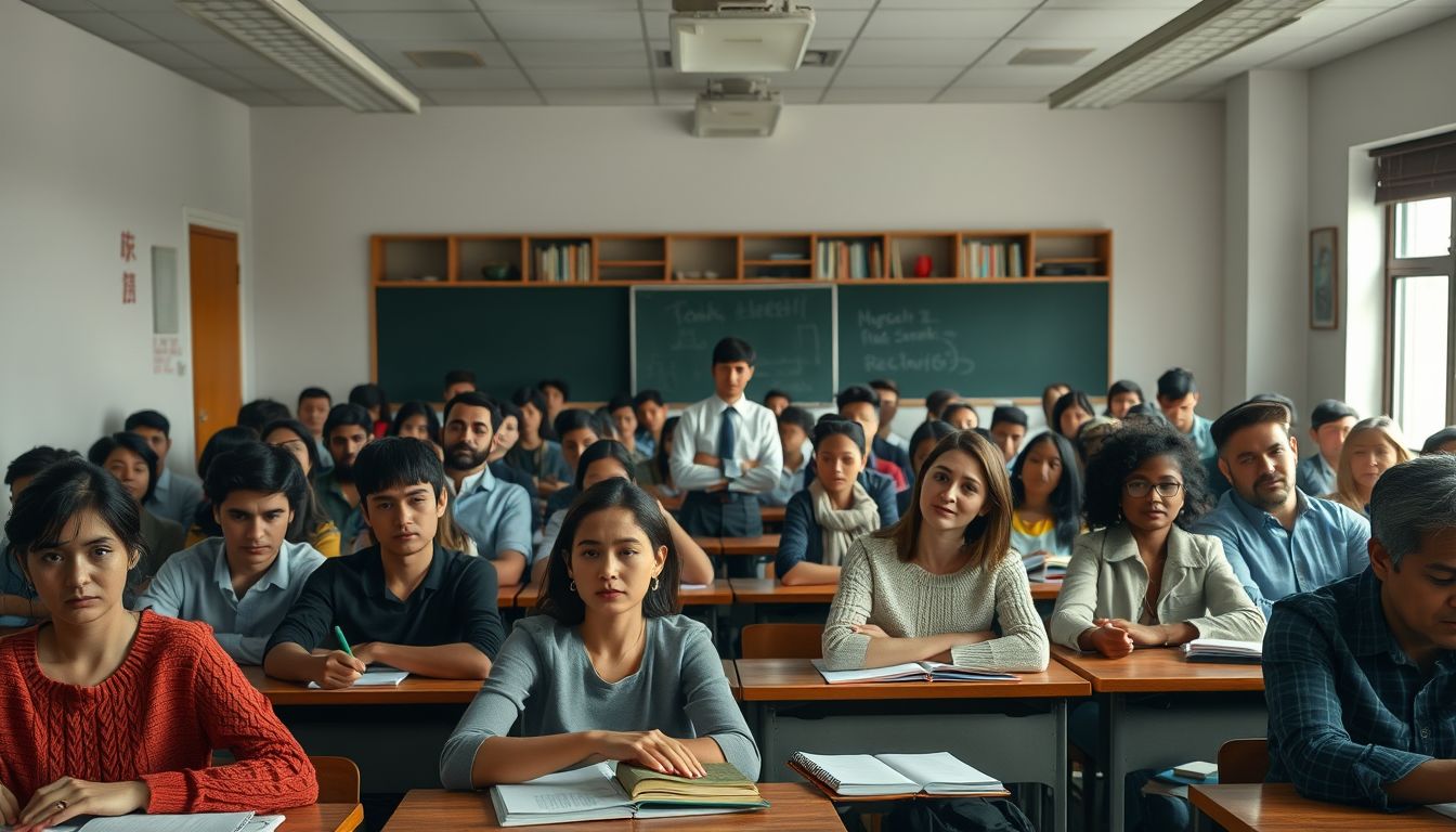 A zsúfolt tanterem az oktatási kihívások tükröződése álomban.