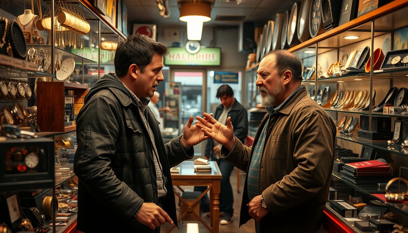 A zálogházban veszekedés belső konfliktusokat és döntési nehézségeket jelez.