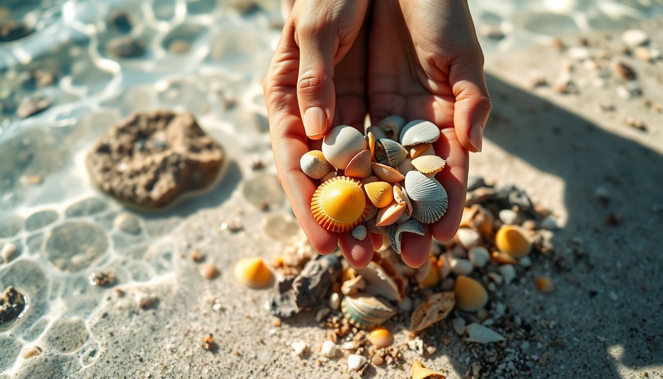 A zátonyon kagylók gyűjtése belső értékek felfedezését jelzi.