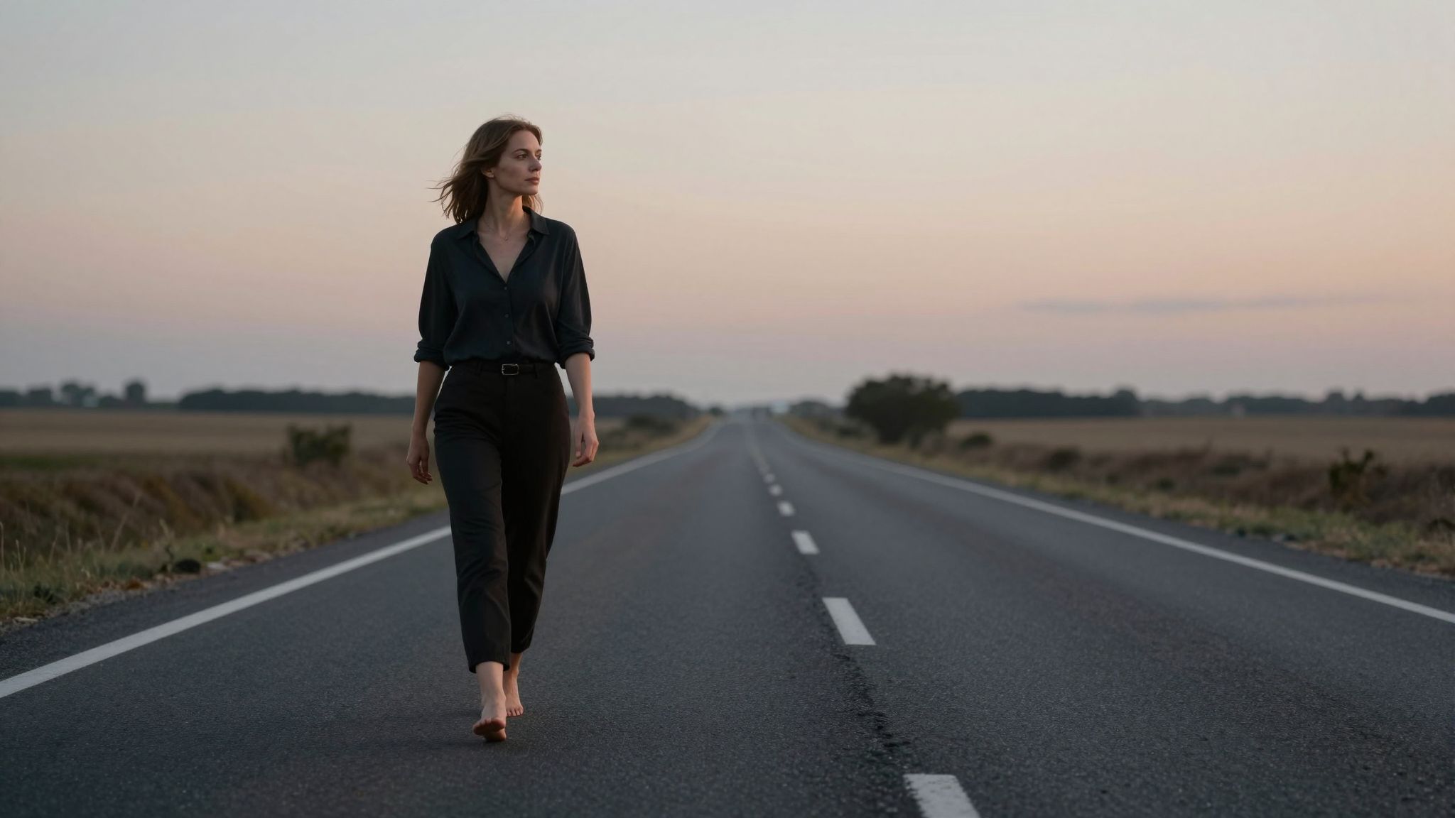 Álmodni autópályán jármű nélkül utazva a belső utazás szabadságát és ismeretlen ösvényeket jelképezi.