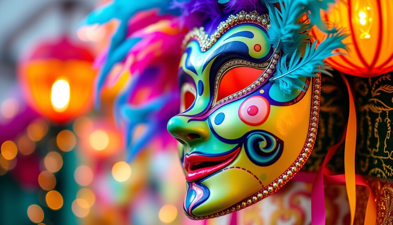 A 14. Színes, vidám álarc az önkifejezés szimbóluma lehet.