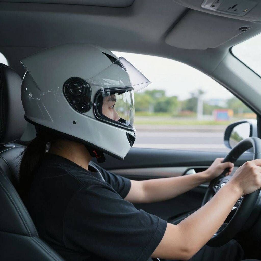 A bukósisakban autóvezetés álomban a védelem és az irányítás misztikus egységét szimbolizálja, mely belső erőt jelez.