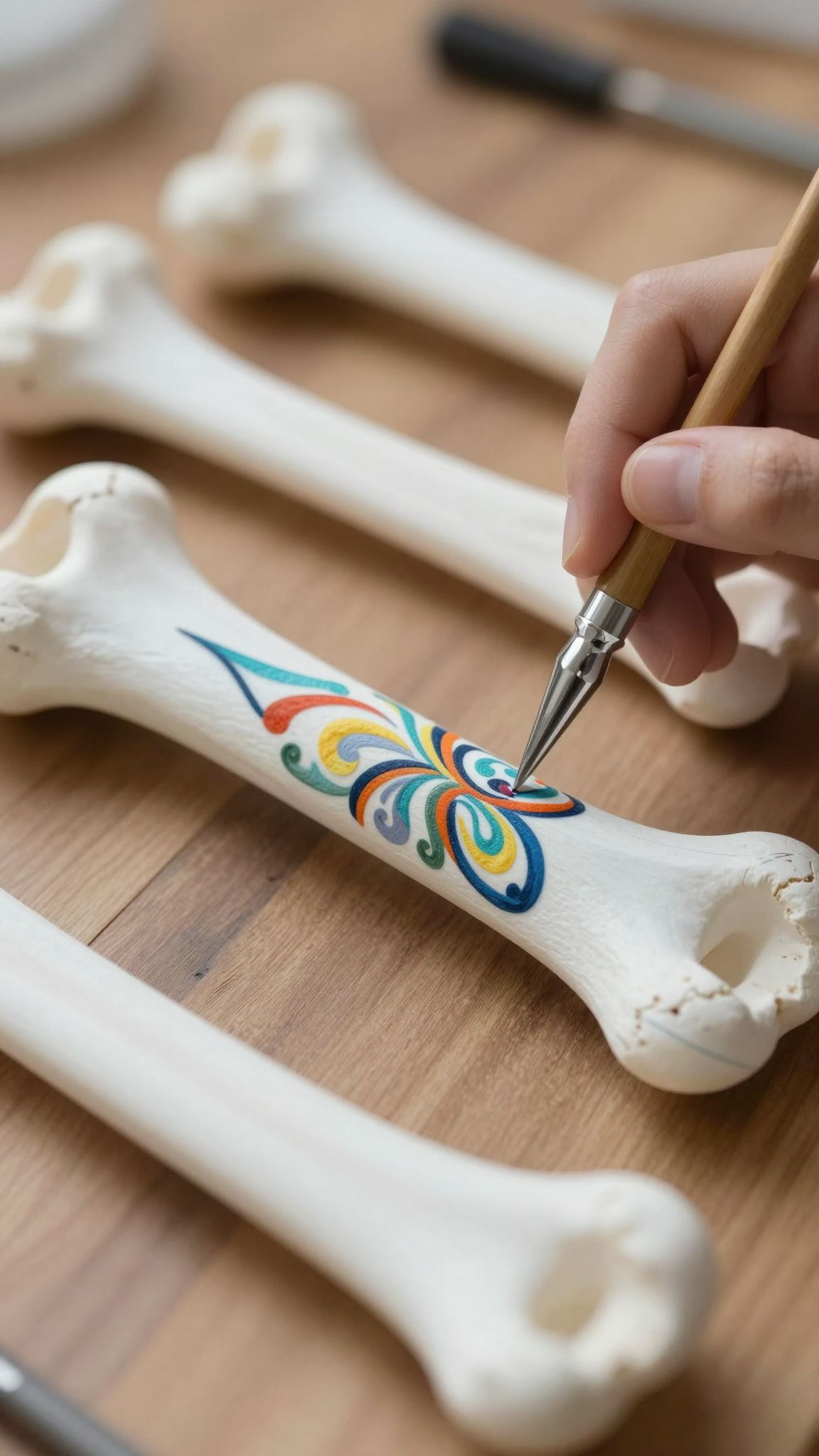 Az álombéli csontok festése a lélek mély titkainak feltárását és belső átalakulását jelzi, misztikus utazásként.