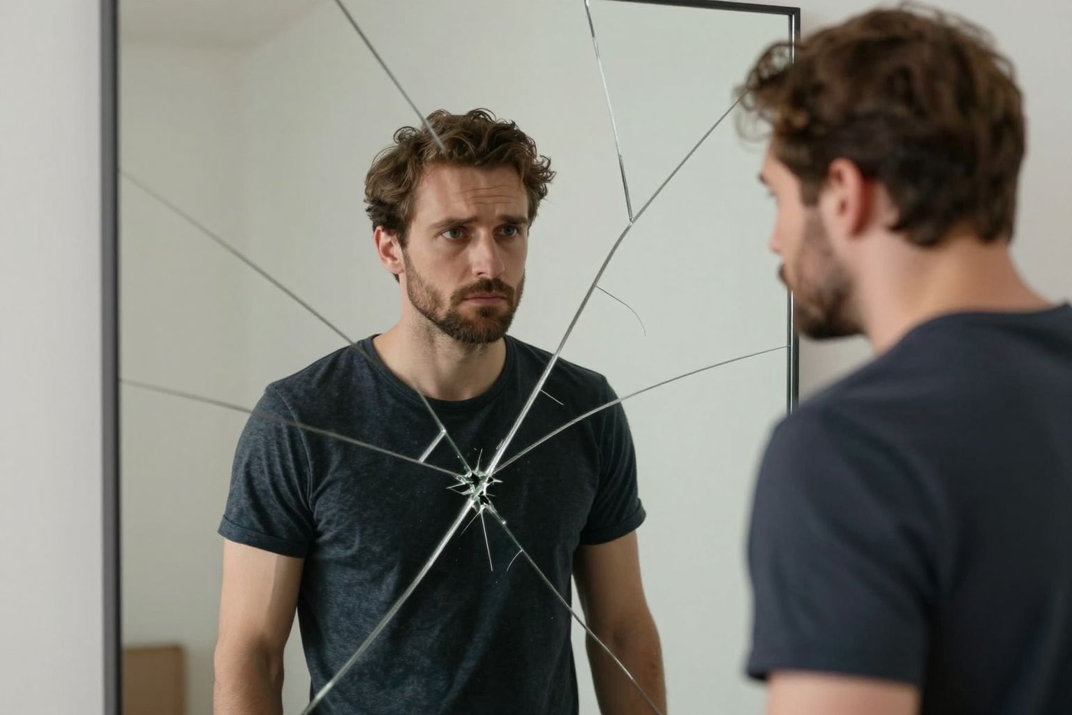 A tükör szakadása az álomban belső törés jele, mely a lélek rejtett árnyait tárja fel.