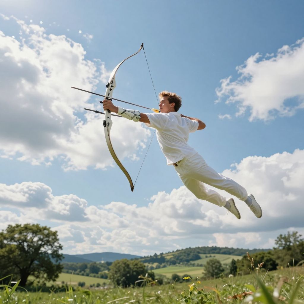 Az íjjal és nyíllal való repülés az álom szabadságát, célba érését és a belső erő felfedezését szimbolizálja.