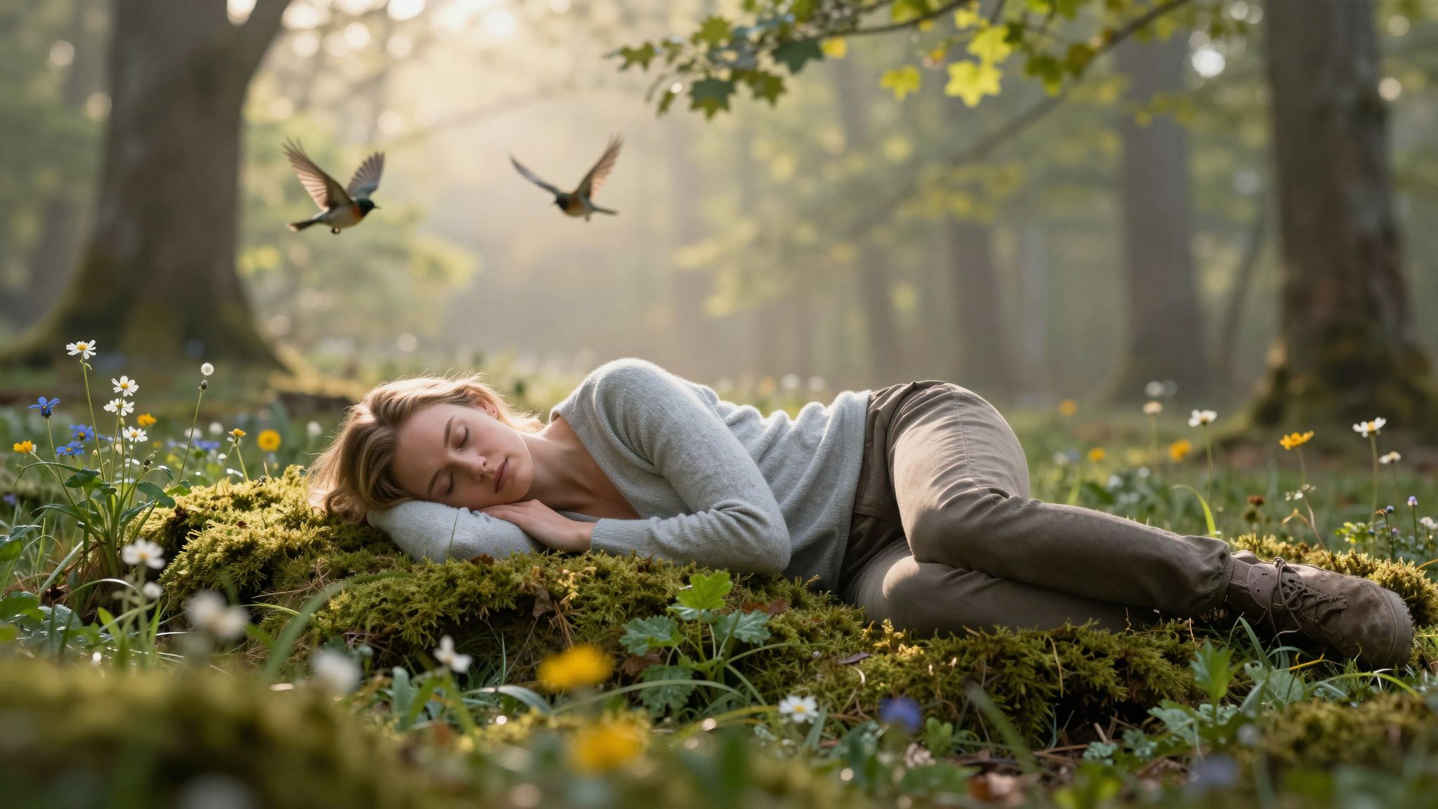 Az erdő susogása álomban az elfeledett titkok suttogását hozza, mely mély belső békét ígér.