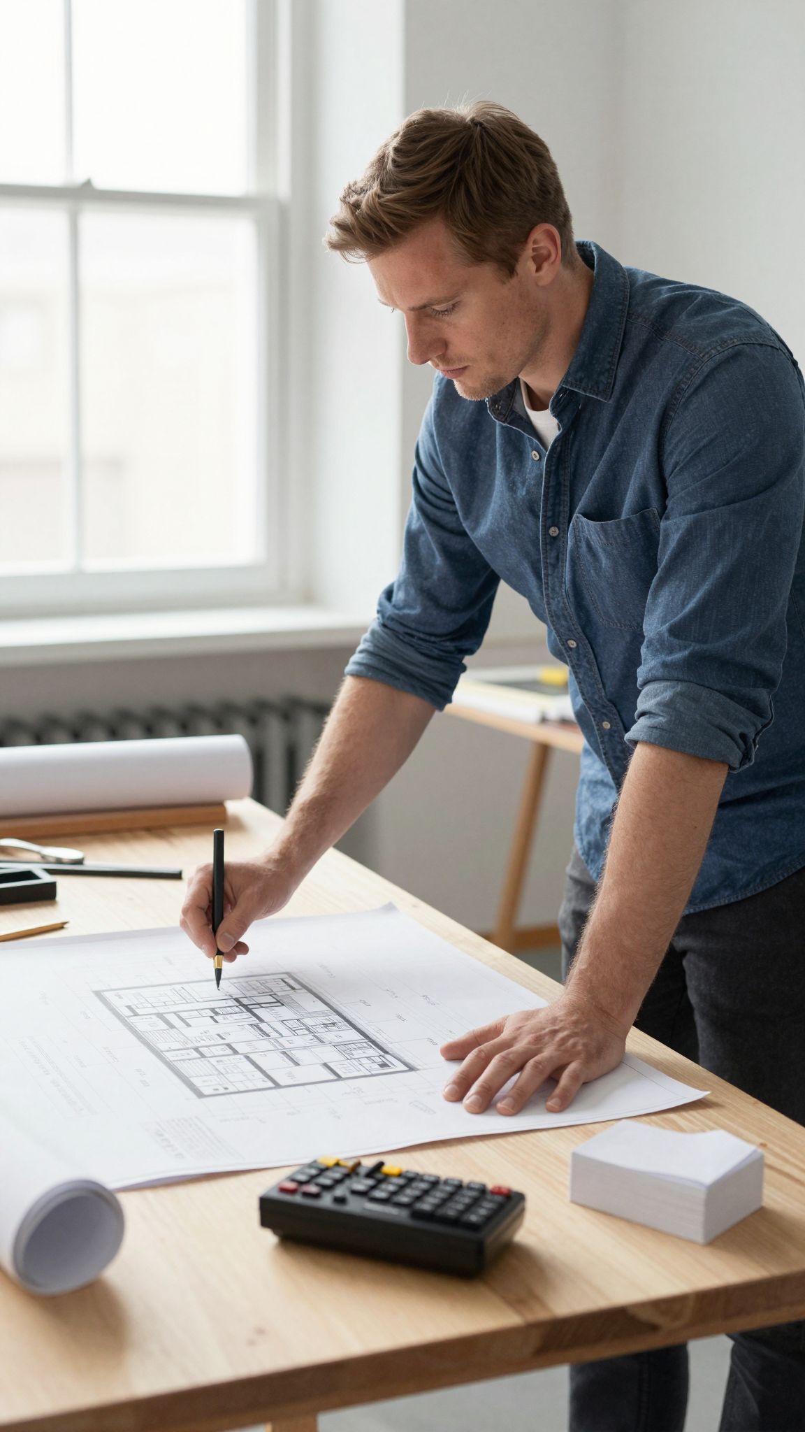 Az építész tervezőasztalánál álmodni a jövő titkos vágyait és formálódó reményeit tárja fel titokzatos ködben.