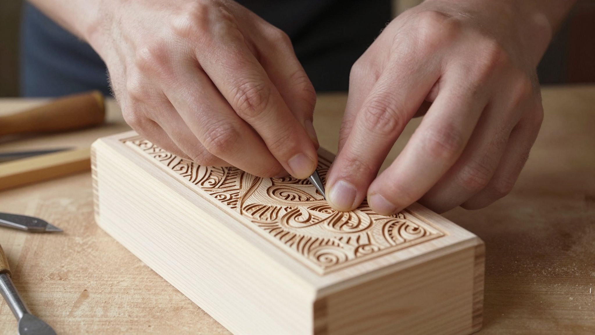 A faragott fadoboz álomban rejtett titkokról mesél, ahol a kreativitás és a részletek varázslatos összjátéka tárul fel.