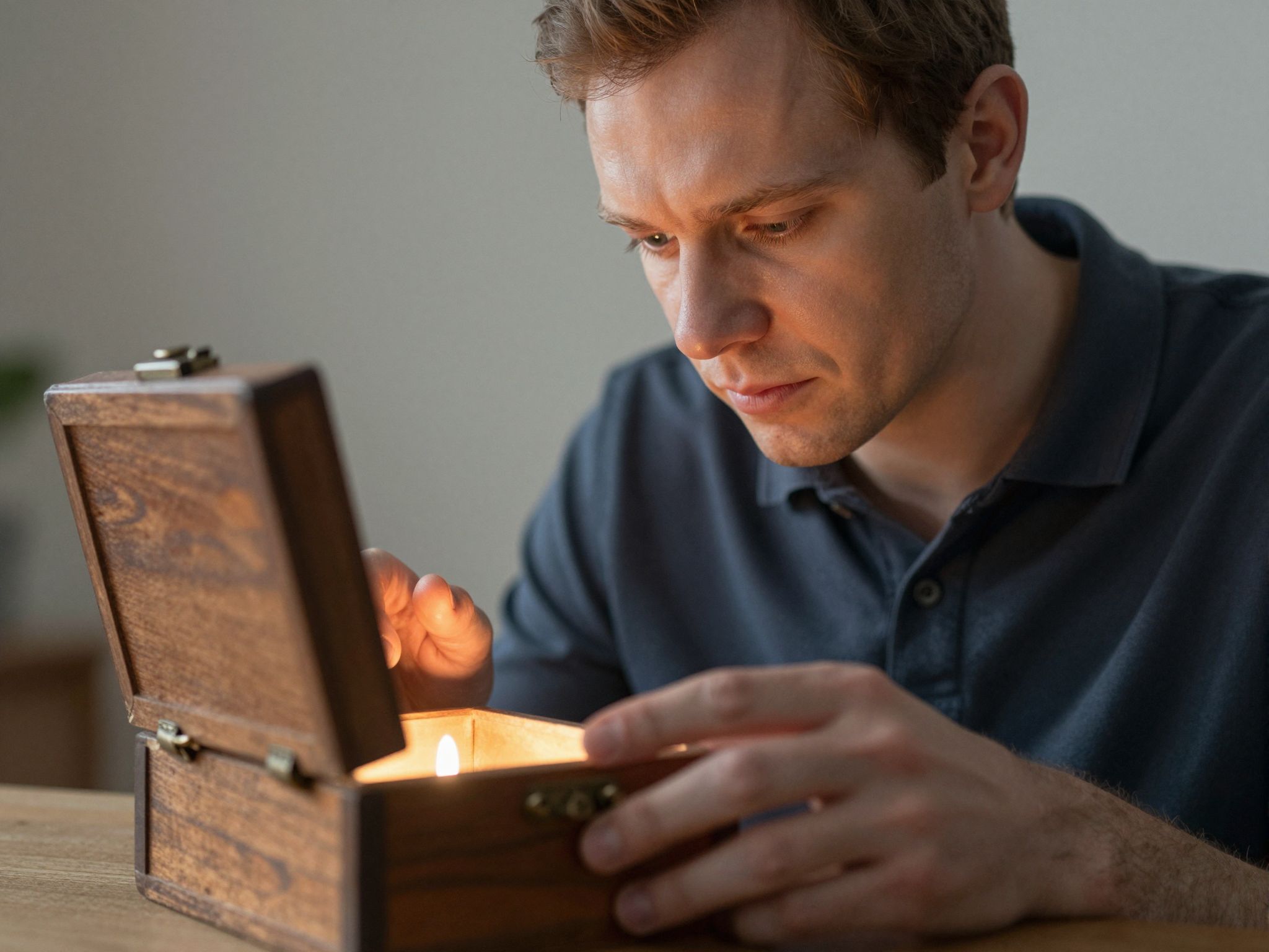 A nyitott fadoboz álomban a lélek titkai szabadulnak fel, feltárva mély, rejtett őszinteséget és sebezhetőséget.