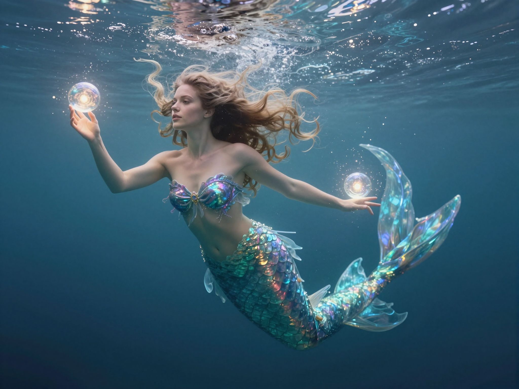 A sellő varázsló titokzatos fényével az intuíció tengerén vezet, ahol a lélek új álmokat sző és átalakul.