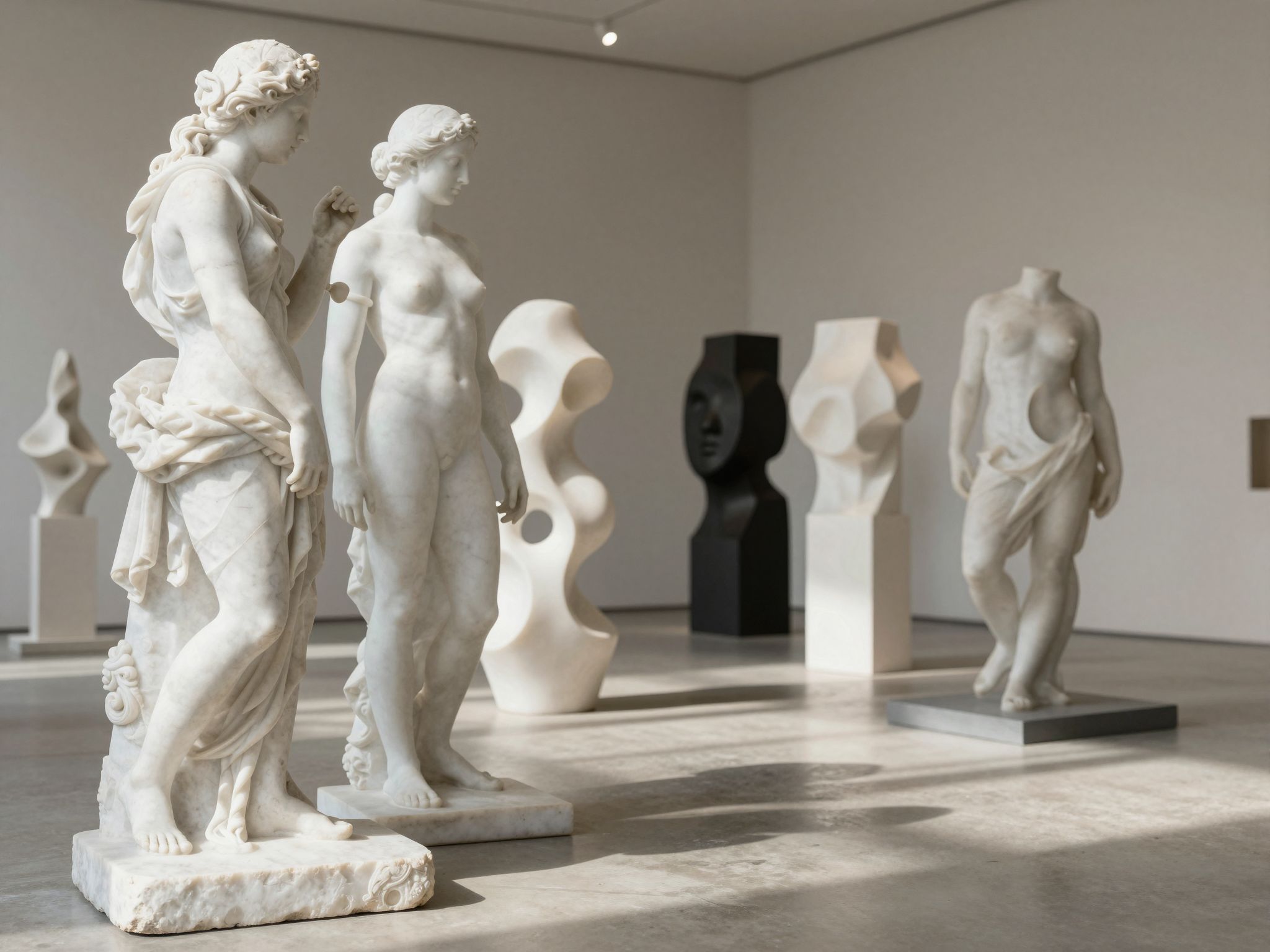 A szobrok álomban megtestesítik a lélek örök erejét, formákba zárt titkok misztikus súlyát.