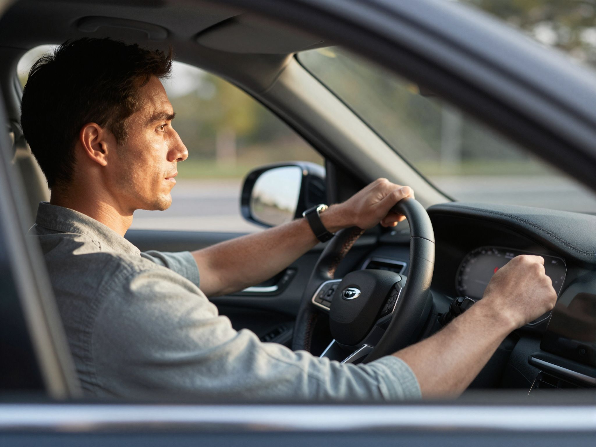 Az autó ablakán át a jövőbe tekintve, a kontroll érzése és az álmok vágya találkozik.