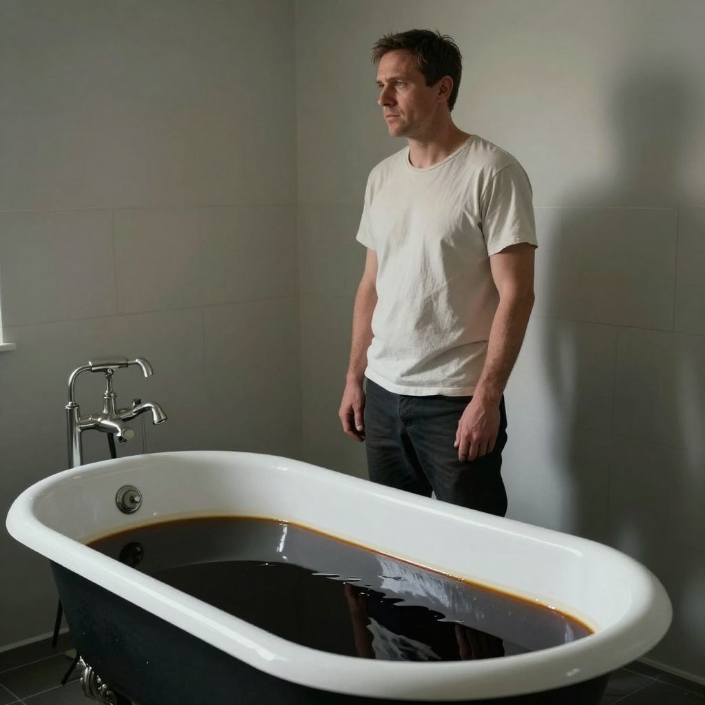 A gázolajjal teli kád álma a belső béke és a megújulás sötét, rejtett mélységeit idézi fel.