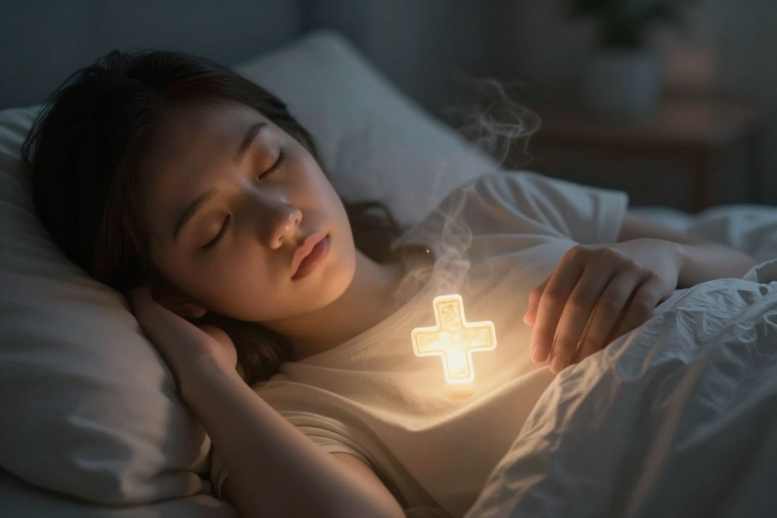 Az egészség amulettje álmokban a lélek gyógyulását jelzi, védőfényként ragyogva az éjszakában.