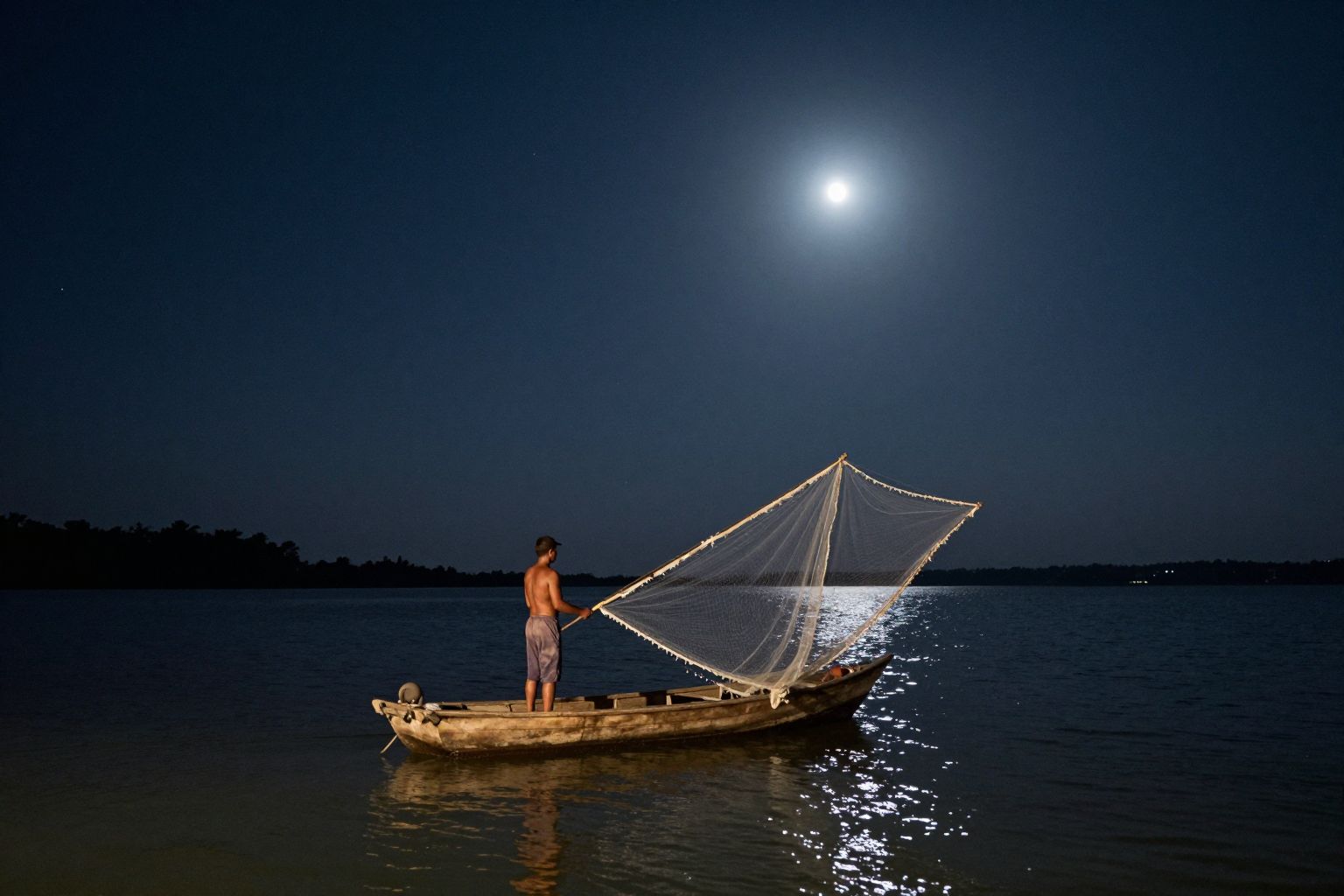 Az éjszakai halászat álomban a rejtett vágyak és titkok mély vizébe való merülést jelzi.