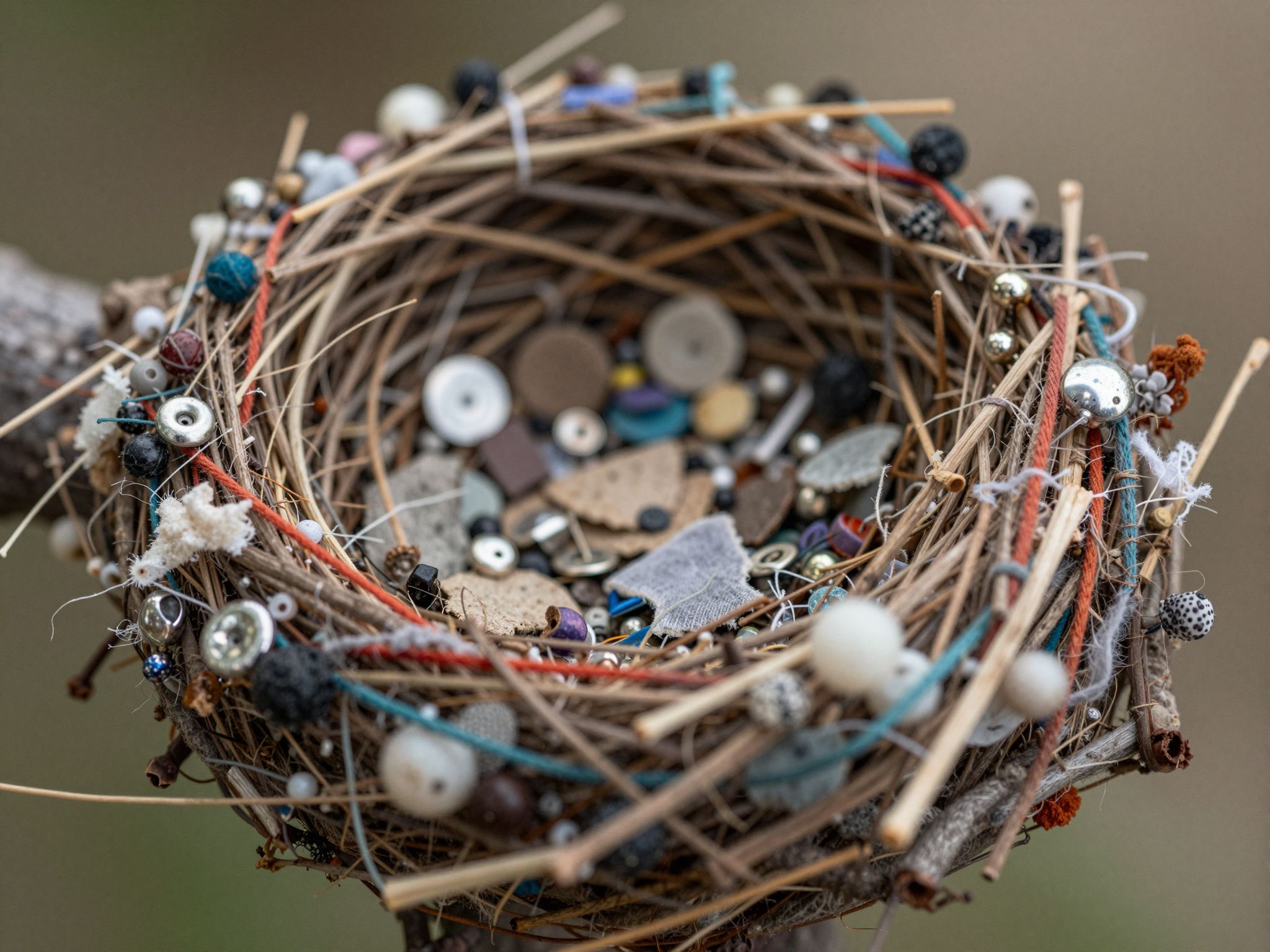 Furcsa anyagokból készült fészek álomban titkokról mesél, melyek rejtett vágyakat és belső átalakulást jeleznek.